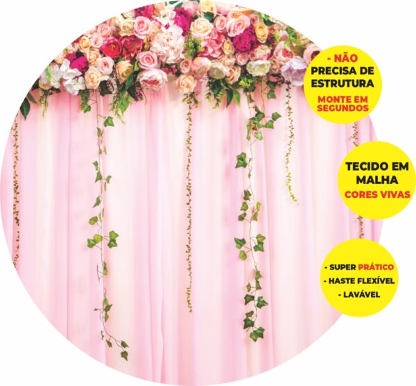 Painel Redondo 3D Cortina De Flores Abre Fácil Tecido