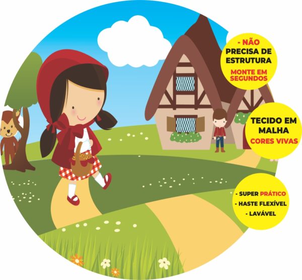 Painel Redondo 3D Chapeuzinho Abre Fácil Tecido