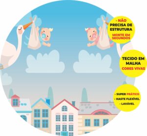Painel Redondo 3D Chá Revelação Abre Fácil Tecido