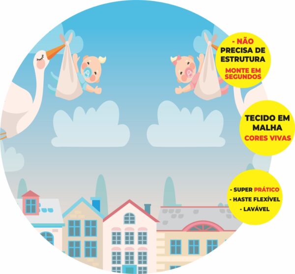 Painel Redondo 3D Chá Revelação Abre Fácil Tecido