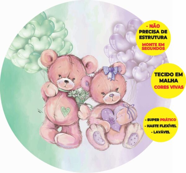 Painel Redondo 3D Chá Revelação Abre Fácil Tecido