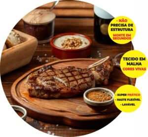 Painel Redondo 3D Churrasco Abre Fácil Tecido