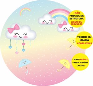 Painel Redondo 3D Chuva De Amor Abre Fácil Tecido