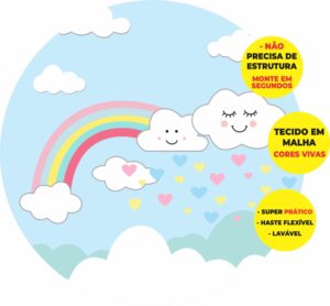 Painel Redondo 3D Chuva De Amor Abre Fácil Tecido