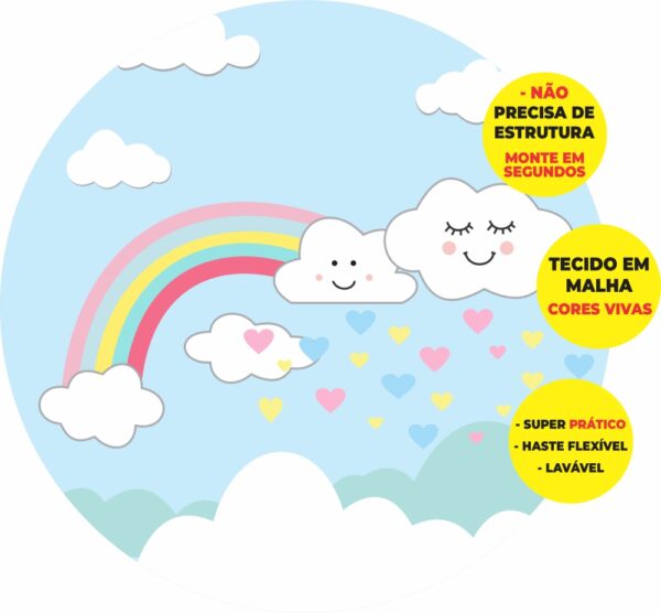 Painel Redondo 3D Chuva De Amor Abre Fácil Tecido