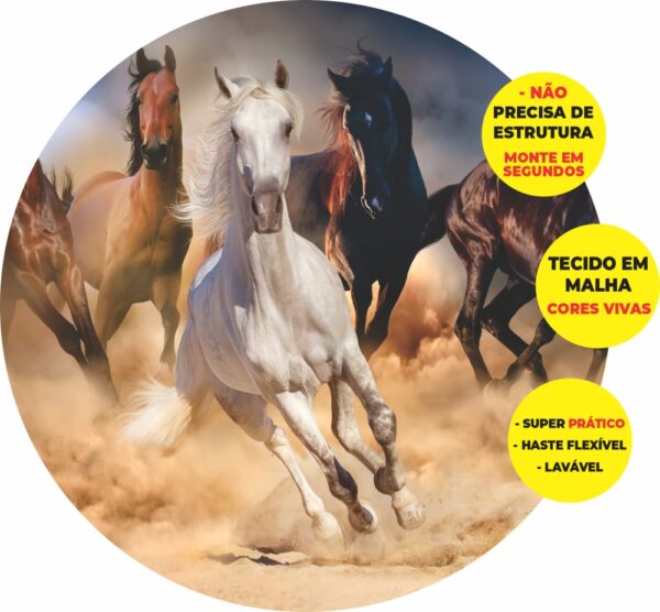 Painel Redondo 3D Cavalo Abre Fácil Tecido
