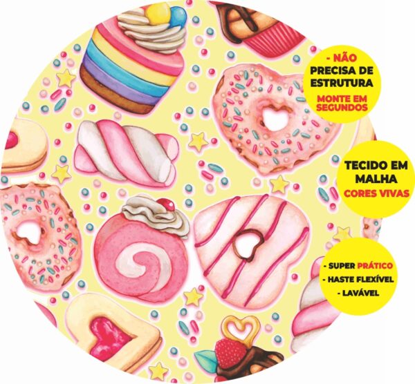 Painel Redondo 3D Confeitaria Abre Fácil Tecido