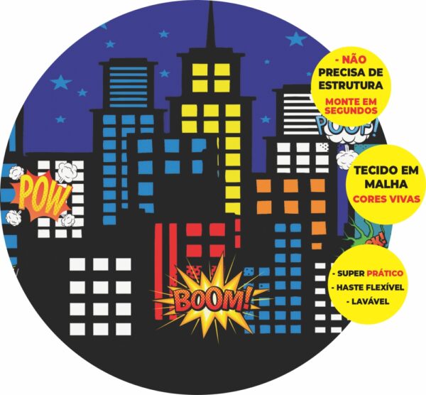 Painel Redondo 3D Comic Abre Fácil Tecido