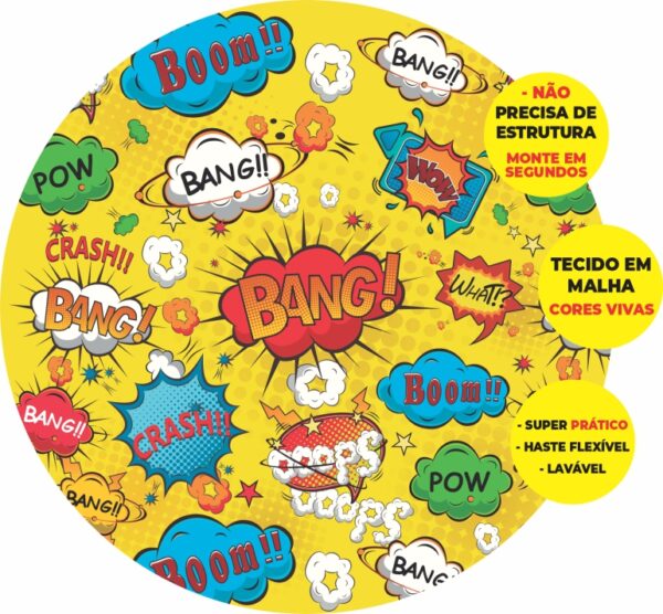 Painel Redondo 3D Comic Abre Fácil Tecido