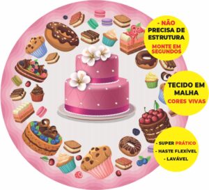 Painel Redondo 3D Confeitaria Abre Fácil Tecido