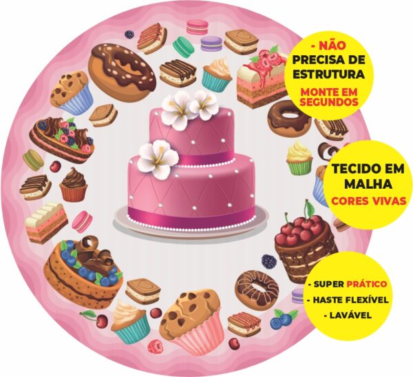 Painel Redondo 3D Confeitaria Abre Fácil Tecido