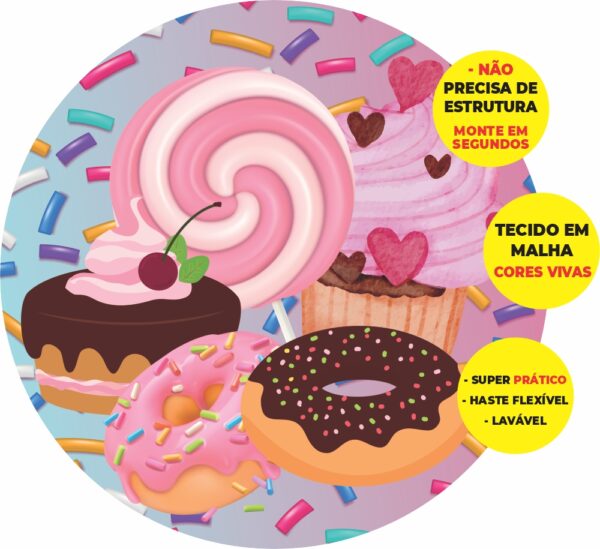 Painel Redondo 3D Confeitaria Abre Fácil Tecido