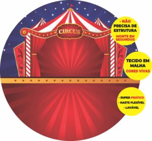 Painel Redondo 3D Circo Abre Fácil Tecido
