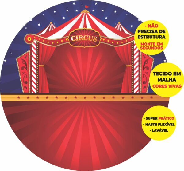 Painel Redondo 3D Circo Abre Fácil Tecido