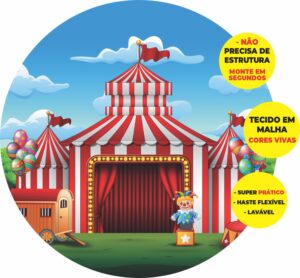 Painel Redondo 3D Circo Abre Fácil Tecido