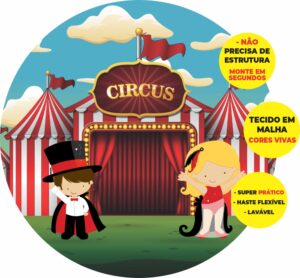 Painel Redondo 3D Circo Abre Fácil Tecido