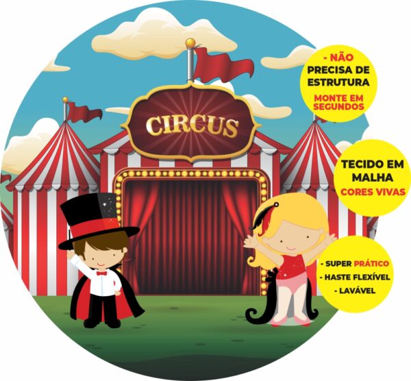 Painel Redondo 3D Circo Abre Fácil Tecido