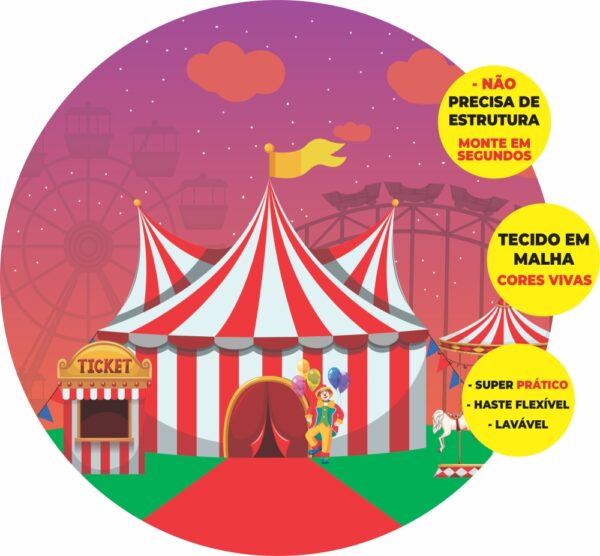 Painel Redondo 3D Circo Abre Fácil Tecido