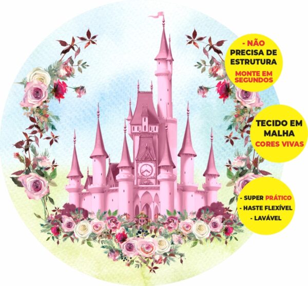 Painel Redondo 3D Castelo Abre Fácil Tecido