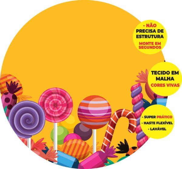 Painel Redondo 3D Doces Abre Fácil Tecido