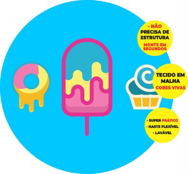 Painel Redondo 3D Doces Abre Fácil Tecido