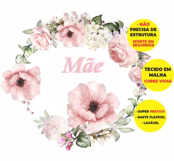 Painel Redondo 3D Dia Das Mães Abre Fácil Tecido