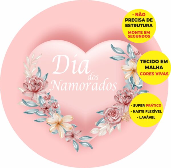 Painel Redondo 3D Dia Dos Namorados Abre Fácil Tecido