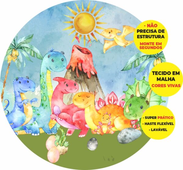 Painel Redondo 3D Dino Baby Abre Fácil Tecido
