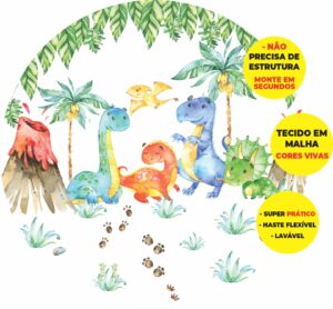 Painel Redondo 3D Dino Baby Abre Fácil Tecido