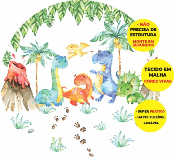 Painel Redondo 3D Dino Baby Abre Fácil Tecido