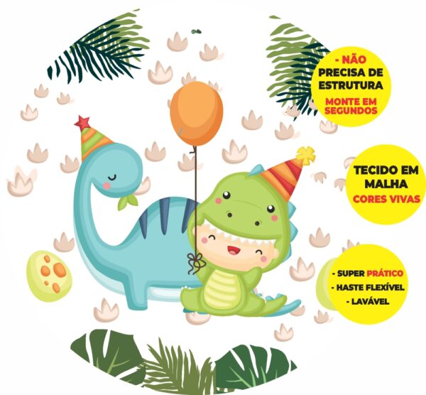 Painel Redondo 3D Dino Baby Abre Fácil Tecido