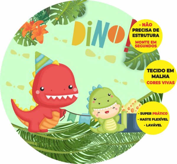 Painel Redondo 3D Dino Baby Abre Fácil Tecido