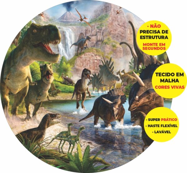 Painel Redondo 3D Dinossauro Abre Fácil Tecido