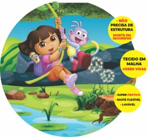 Painel Redondo 3D Dora Aventureira Abre Fácil Tecido