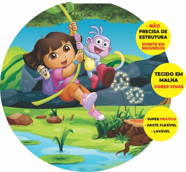 Painel Redondo 3D Dora Aventureira Abre Fácil Tecido