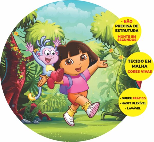 Painel Redondo 3D Dora Aventureira Abre Fácil Tecido
