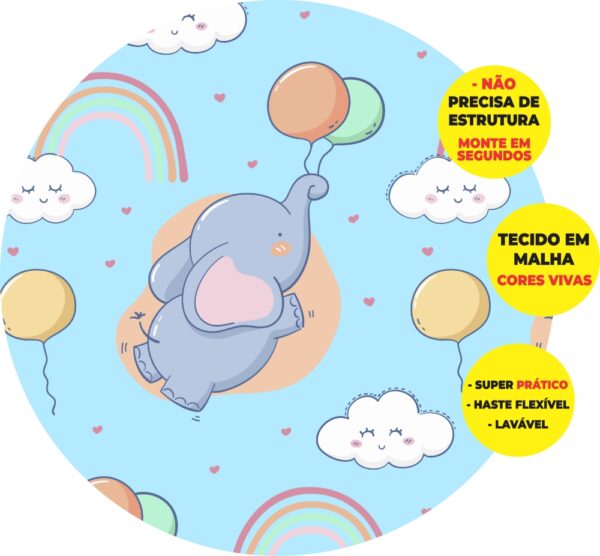 Painel Redondo 3D Elefantinho Abre Fácil Tecido