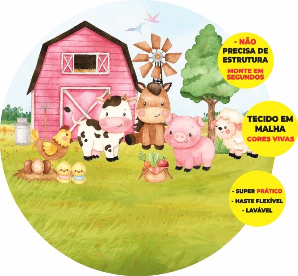 Painel Redondo 3D Fazendinha Abre Fácil Tecido