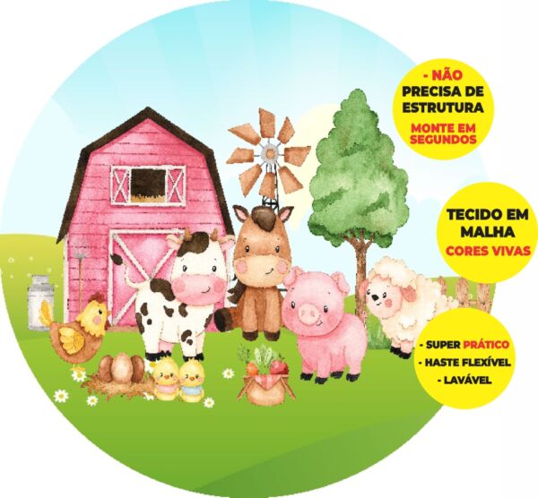Painel Redondo 3D Fazendinha Abre Fácil Tecido