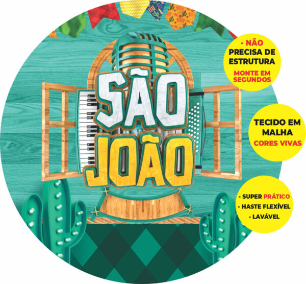 Painel Redondo 3D Festa Junina São João Abre Fácil Em Tecido