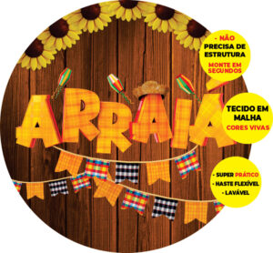 Painel Redondo 3D Festa Junina Arraiá Abre Fácil Em Tecido