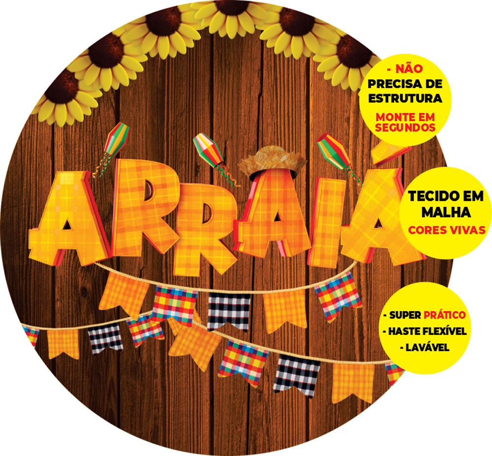 Painel Redondo 3D Festa Junina Arraiá  Abre Fácil Em Tecido