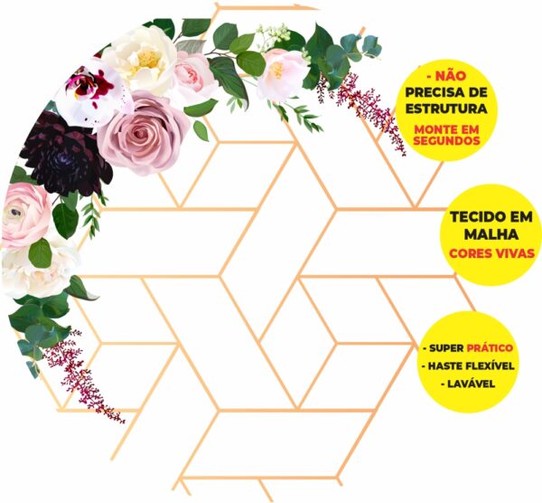 Painel Redondo 3D Floral Abre Fácil Tecido