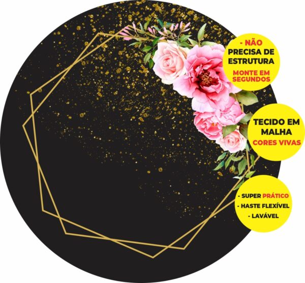 Painel Redondo 3D Floral Abre Fácil Tecido