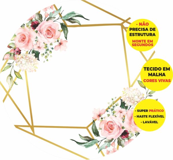 Painel Redondo 3D Floral Abre Fácil Tecido