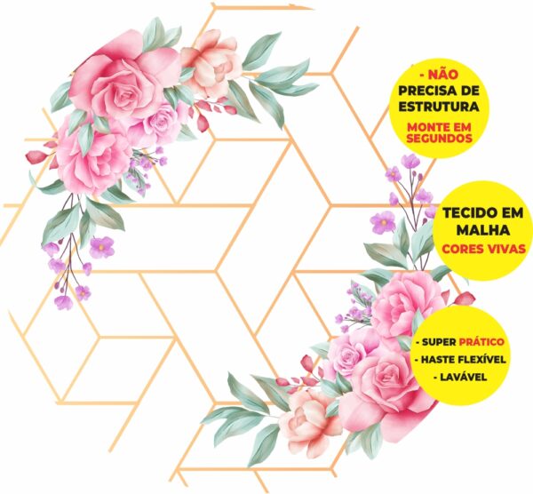 Painel Redondo 3D Floral Abre Fácil Tecido