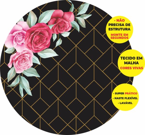 Painel Redondo 3D Floral Abre Fácil Tecido