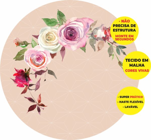 Painel Redondo 3D Floral Abre Fácil Tecido
