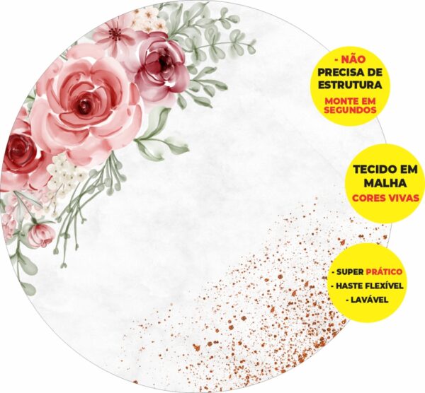 Painel Redondo 3D Floral Abre Fácil Tecido
