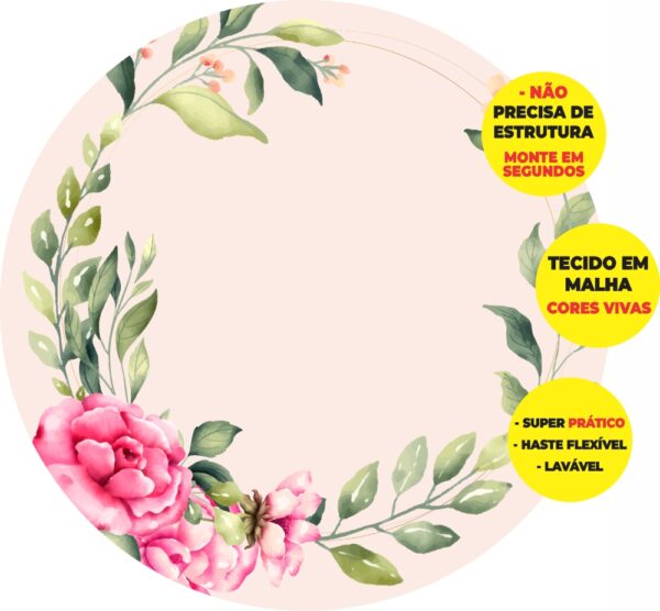 Painel Redondo 3D Floral Abre Fácil Tecido